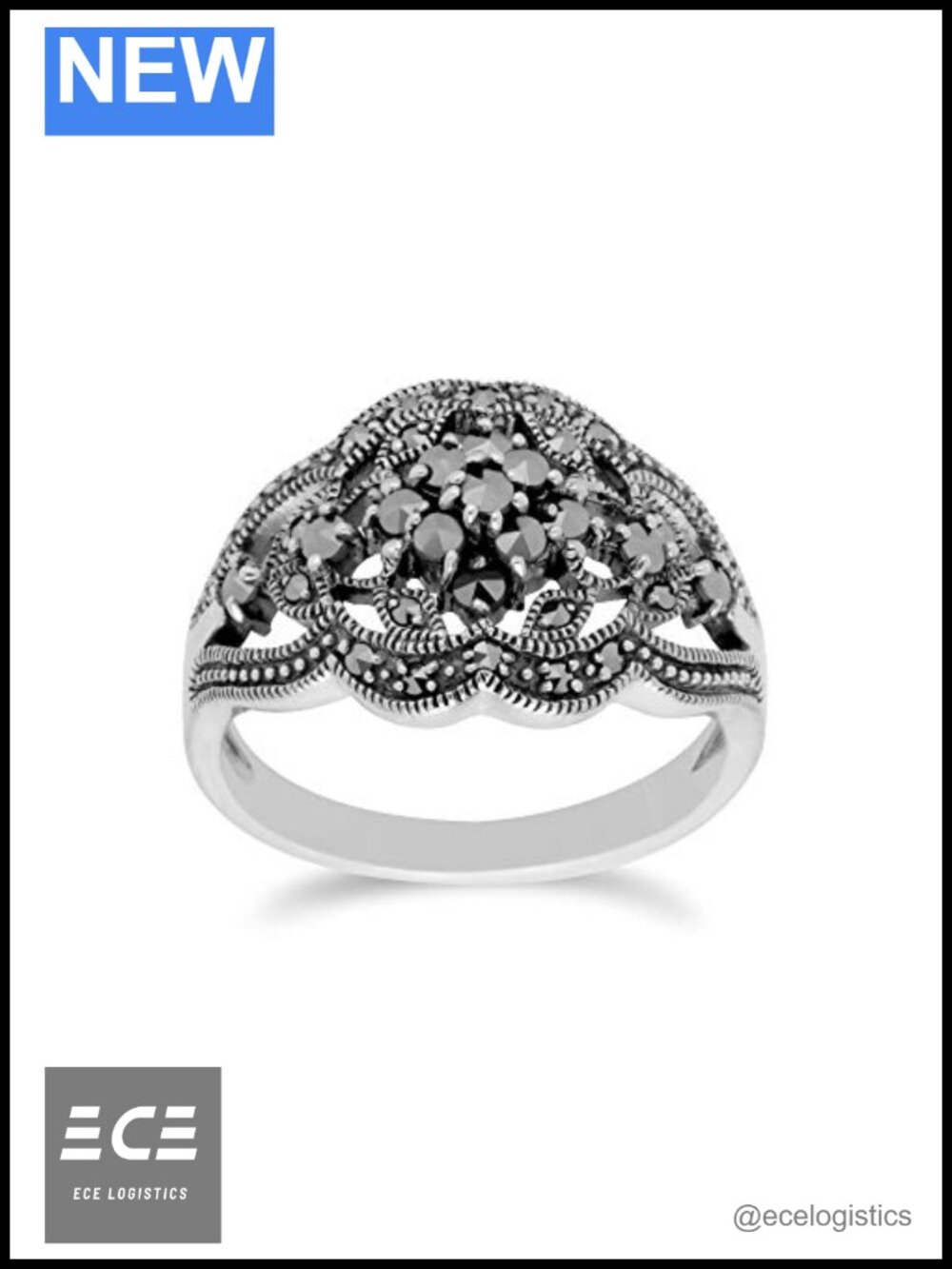 Sterling Silver Art Nouveau Marcasite Filigree Statement Ring